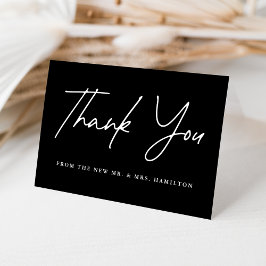 Cartão De Agradecimento Casamento Preto de Script Casual
