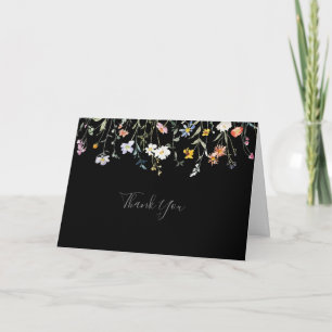 Cartão De Agradecimento Casamento Preto Dobrado Floral Multicolorido Selva