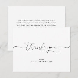Cartão De Agradecimento Casamento preto e branco com script mínimo simples