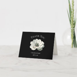 Cartão De Agradecimento Casamento preto e branco da Flor Moderna Elegante