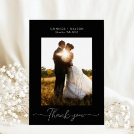 Cartão De Agradecimento Casamento preto e branco Elegante simples