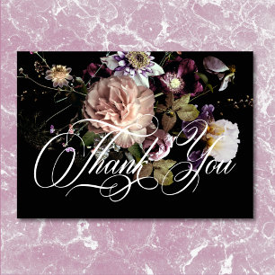 Cartão De Agradecimento Casamento Preto Floral Opulente de Pastel Moody Da