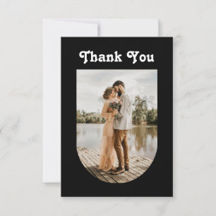 Cartão De Agradecimento Casamento Preto Moderno Foto Arqueada Minimalist