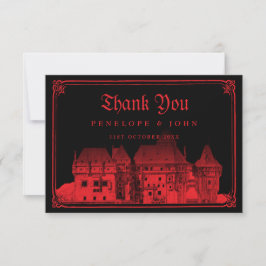 Cartão De Agradecimento Casamento Preto Vermelho Castelo Vampiro Gótico