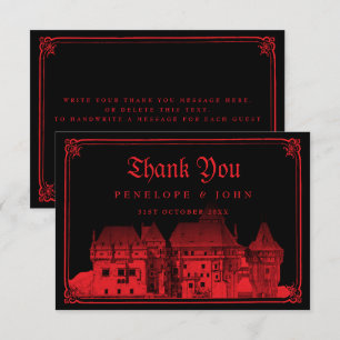 Cartão De Agradecimento Casamento Preto Vermelho Castelo Vampiro Gótico