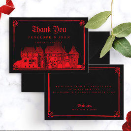 Cartão De Agradecimento Casamento Preto Vermelho Castelo Vampiro Gótico