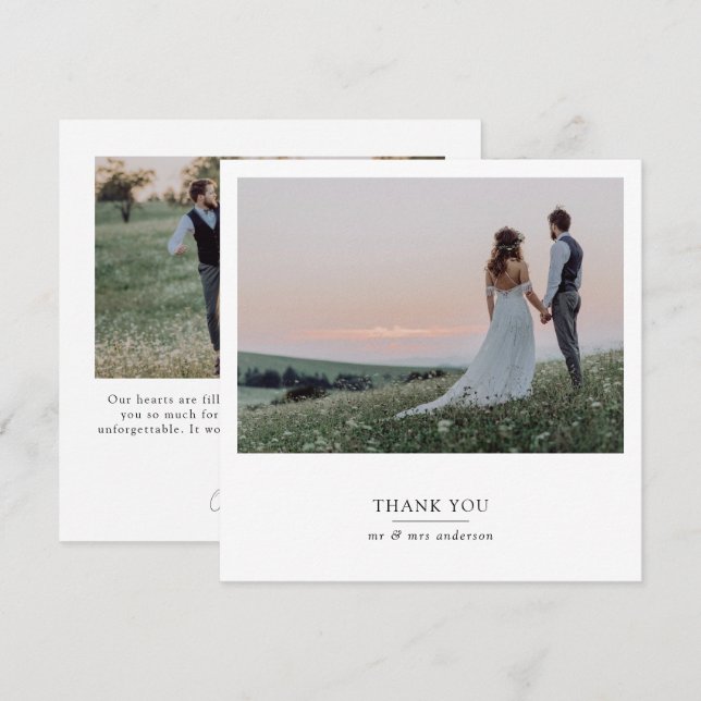 Cartão De Agradecimento Casamento Quadrado Moderno de Foto 2 (Frente/Verso)