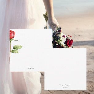 Cartão De Agradecimento Casamento Quadrado Personalizado por rosa vermelha