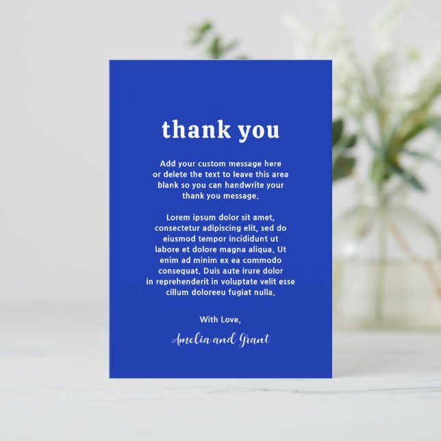 Cartão De Agradecimento Casamento Real Azul Moderno Retro Font (Em pé/Frente)