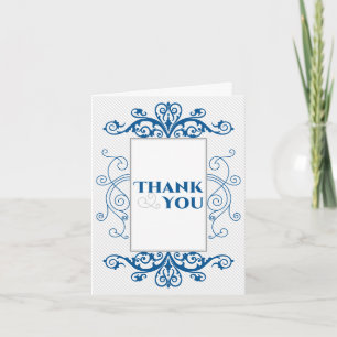 Cartão De Agradecimento Casamento Real Blue Vintage Swirls Obrigado