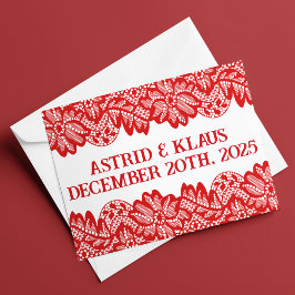 Cartão De Agradecimento Casamento Red Norueguês "Lace"