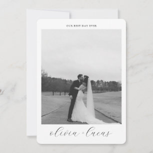 Cartão De Agradecimento Casamento Redondo Foto Moderna Letra Simples