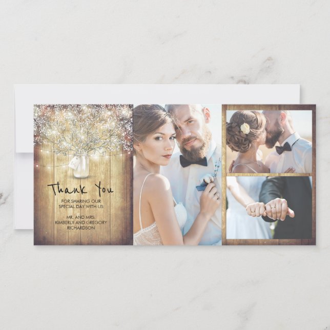 Cartão De Agradecimento Casamento Respiratório de Rustic Mason Jar Baby Ob (Frente)