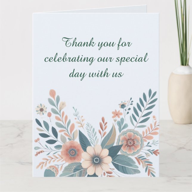 Cartão De Agradecimento Casamento Romântico Boêmio Floral (Frente)