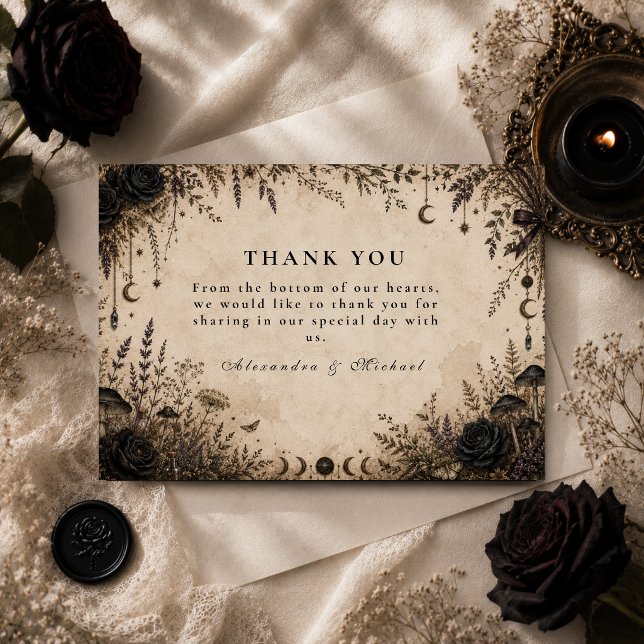 Cartão De Agradecimento Casamento Romântico Boho Goth (Criador carregado)