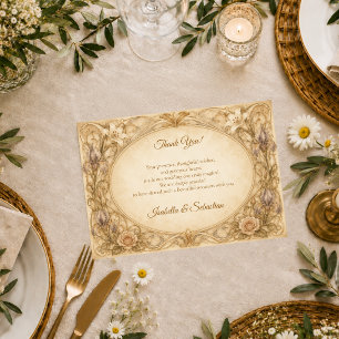 Cartão De Agradecimento Casamento Romântico Botânico Art Nouveau Atemporal
