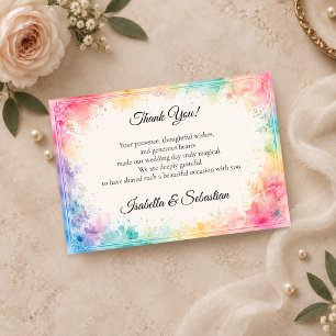 Cartão De Agradecimento Casamento Romântico com Aquarela Pastel Caprichosa