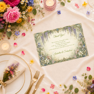 Cartão De Agradecimento Casamento Romântico com Arte Nova e Wisteria Etére