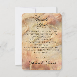 Cartão De Agradecimento Casamento Romântico com Flores em Aquarela Pérolas