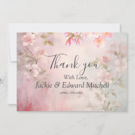 Cartão De Agradecimento Casamento Romântico com Flores Rosa Obrigado