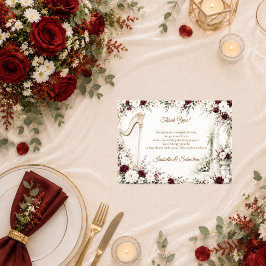Cartão De Agradecimento Casamento Romântico com Harpa no Jardim Luxuoso