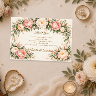 Cartão De Agradecimento Casamento Romântico com Peônia Blush
