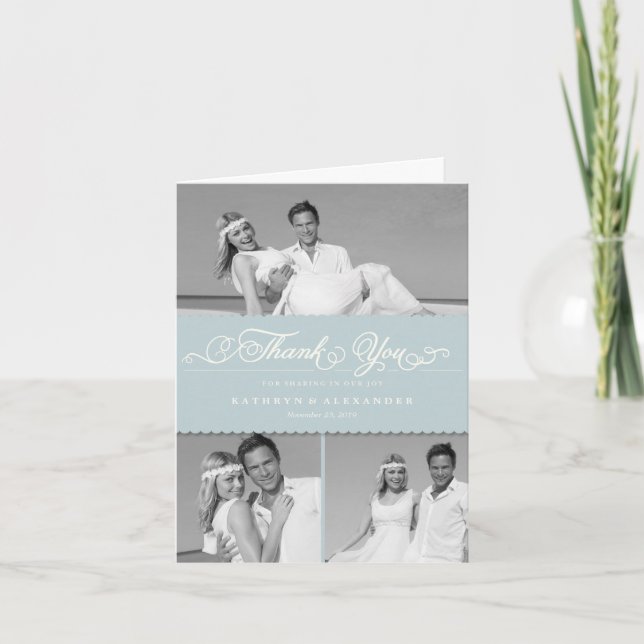 Cartão De Agradecimento Casamento romântico da foto do roteiro 3 da banda (Frente)