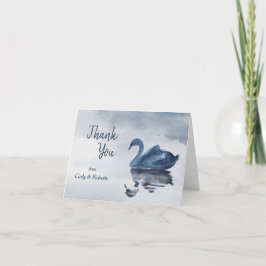Cartão De Agradecimento Casamento Romântico de Cisne Azul