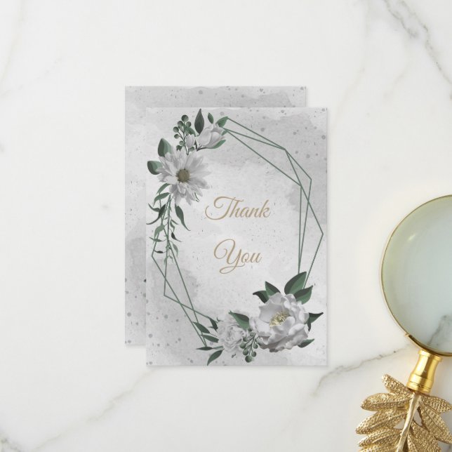 Cartão De Agradecimento casamento romântico de flores brancas (Frente/Verso In Situ)