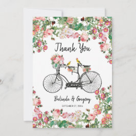 Cartão De Agradecimento Casamento Romântico de Flores de Bicicletas e Aves