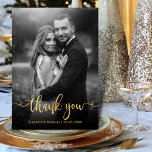 Cartão De Agradecimento Casamento Romântico de Fotos Brancas Douradas 2 Pr<br><div class="desc">Elegante Cartões de agradecimentos De Casamento Personalizado Romântico Dourado Da Caligrafia Romântica 2 Black White. Envie obrigados aos seus amigos e familiares por fazerem parte do seu dia especial com este cartões de agradecimentos personalizado. Ele apresenta um design de camada de texto de texto de texto de texto de texto...</div>