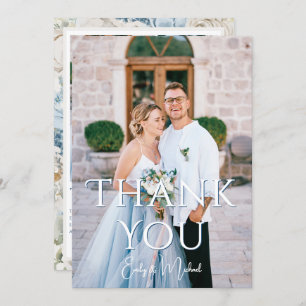 Cartão De Agradecimento Casamento Romântico de Fotos Florais Azuis