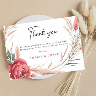 Cartão De Agradecimento Casamento Romântico de Grass Rosa Pampas