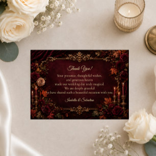 Cartão De Agradecimento Casamento Romântico de Outono Gótico