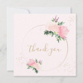 Cartão De Agradecimento Casamento Romântico Dourado Rosa Floral