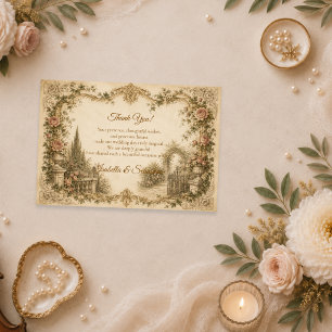 Cartão De Agradecimento Casamento Romântico em Jardim Vintage