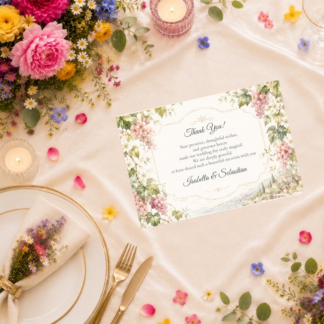 Cartão De Agradecimento Casamento Romântico em Vinhedo (Criador carregado)