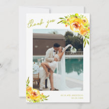 Casamento Romântico Floral Aquarela Amarelo Verde