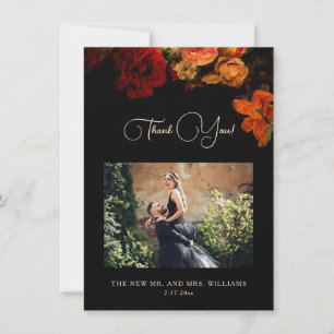 Cartão De Agradecimento Casamento Romântico Floral de Arte Fina Escuro