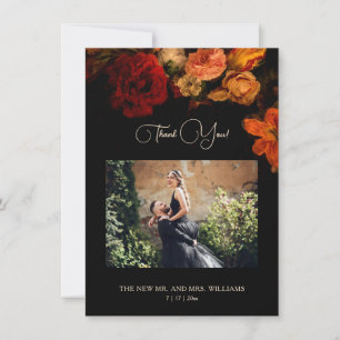 Cartão De Agradecimento Casamento Romântico Floral de Arte Fina Escuro
