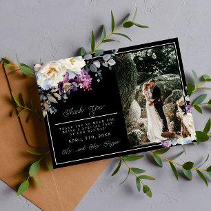 Cartão De Agradecimento Casamento Romântico Floral Moody Dark Fllowers