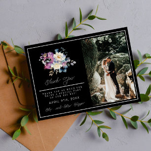 Cartão De Agradecimento Casamento Romântico Floral Moody Dark Fllowers