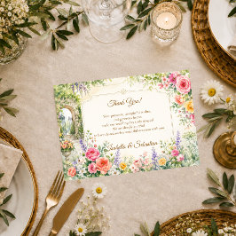 Cartão De Agradecimento Casamento Romântico no Portão do Jardim Encantado