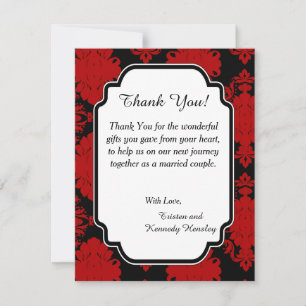 Cartão De Agradecimento Casamento Romântico Red Damask 4x5 Flat Obrigado