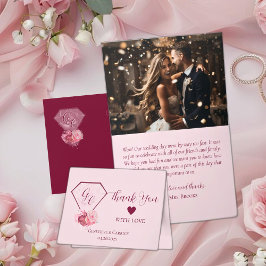 Cartão De Agradecimento Casamento Rosa e Vermelho Carmesim