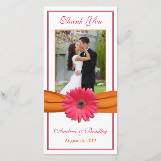 Cartão De Agradecimento Casamento Rosa Gerbera Daisy Orange Ribbon Obrigad