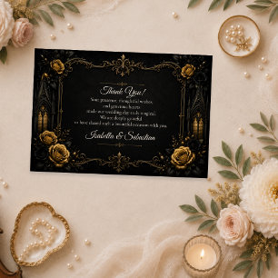 Cartão De Agradecimento Casamento Rosa Gótica Elegante Dourada