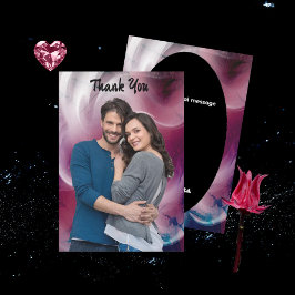 Cartão De Agradecimento Casamento Rosa Vívido Watercolor - Obrigado Cartõe