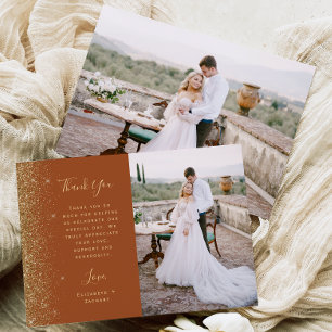 Cartão De Agradecimento Casamento Roteiro Brilho Dourado Terracota Foto