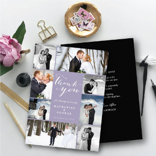 Cartão De Agradecimento Casamento Roxo de Na moda de Multifotografias com